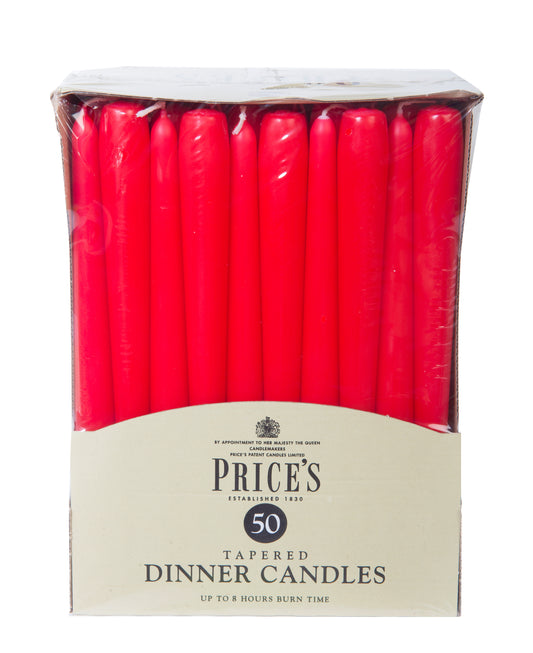 Tapered Dinner Candles - Red - 8 inches - Bx 50